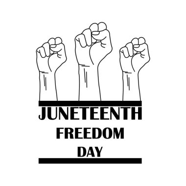 Haziran konsepti. Kalkmış üç yumruğun resmi. Beyazda izole edilmiş. Özgürlük Günü kutlaması. Afrikalı Amerikan tarihi. 