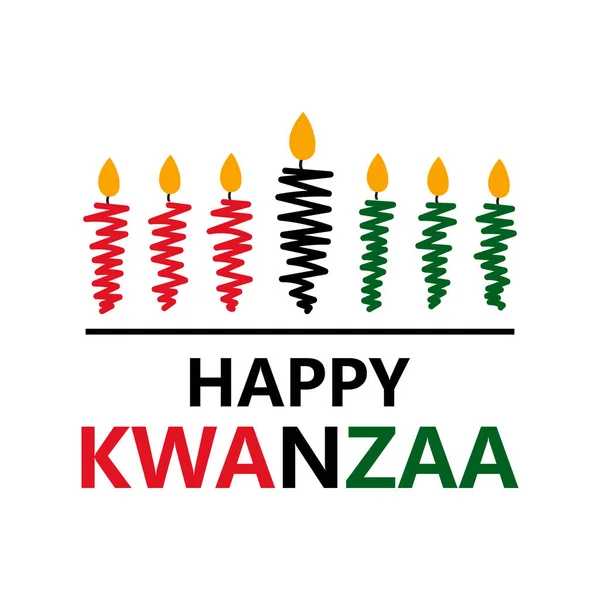 Mutlu Kwanzaa bayrağı. Yedi karalama mumu ve mesaj. Afrika kültürünün takdir edilmesi. Beyazda izole edilmiş.