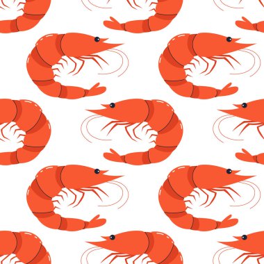 Karidesli, kusursuz bir şablon. Geçmiş, ambalaj, tekstil, menü şablonu. Deniz ürünleri baskısı