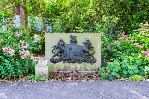 Escudo Armas Del Ejército Territorial Con Una Placa Conmemorativa Del — Foto de Stock