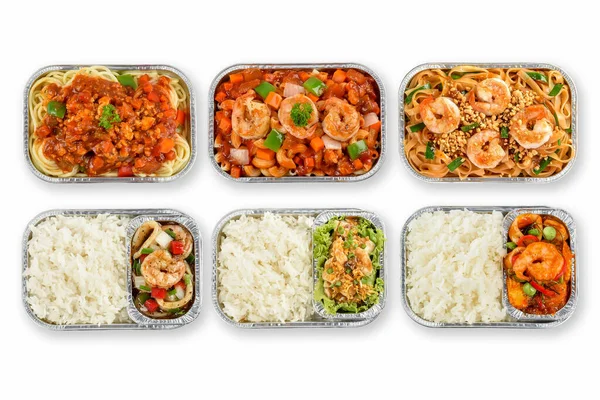 Collection Take Away Foil Boxes Thaifood Set Containers Everyday Meals — Stock Photo, Image