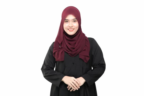 Beautiful Asian Muslim Woman Smiling Isolate White Background Copy Space — Stock Photo, Image