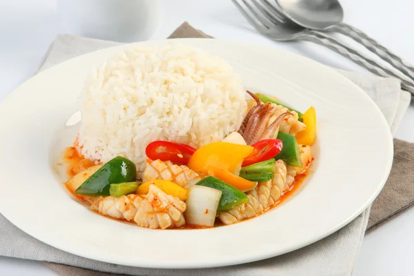 Comida tailandesa, Curry frito con mariscos — Foto de Stock