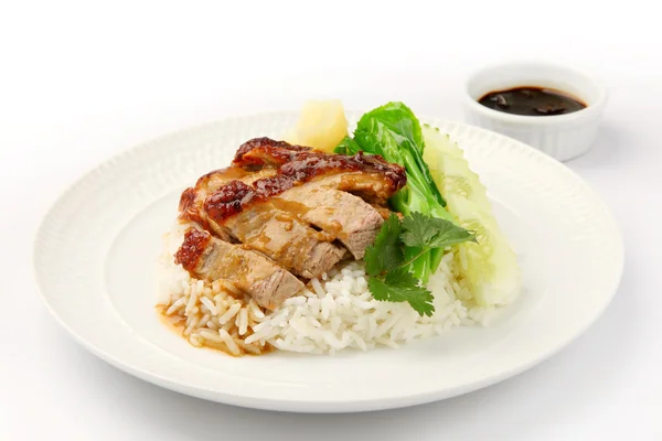 BBQ duck over steamed rice — Stock Photo, Image