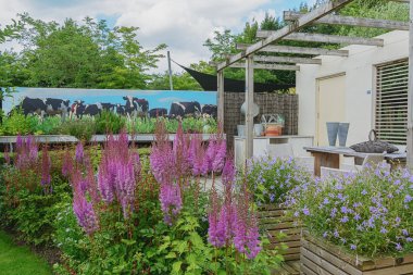 Yeryüzü ve ahşap yetiştiricilerinin renkli çiçekli Bahçe wi