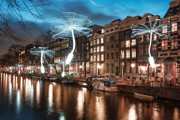 Amsterdam Januari 2019 Light Festival Amsterdam Windaangedreven Propellers Wit Licht — Stockfoto