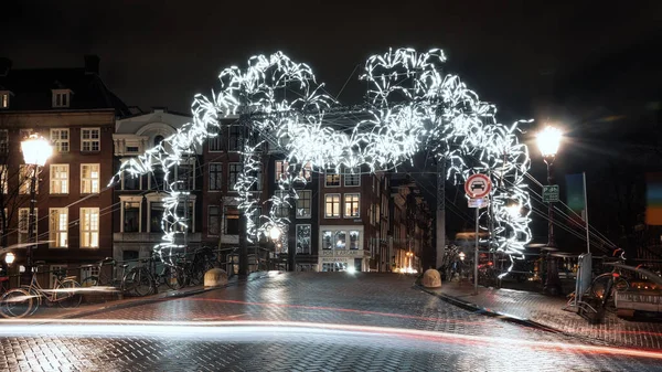 Amsterdam Netherlands January 2019 Light Festival Amsterdam Giant Spider White — Stock Photo, Image