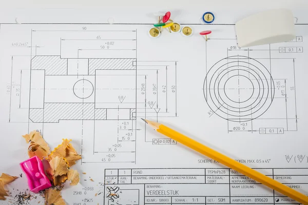 Konstruktion ritning, församlingen instruktion metallföremål. — Stockfoto