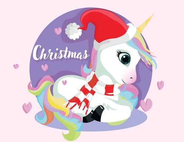 Cute Christmas Comic Unicorn Hand Drawn Cute Unicorn Santa Gifts — Stock Vector