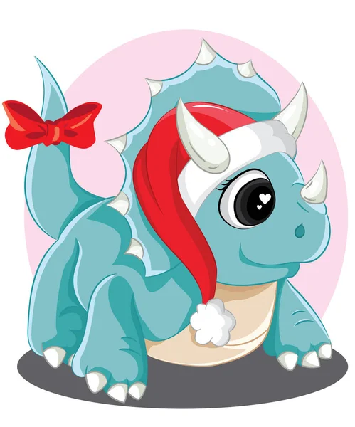 Dinosaurio Dibujos Animados Lindo Con Sombrero Navidad — Vector de stock