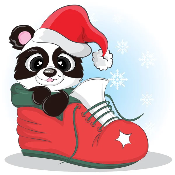 Hola Panda Boots Personaje Dibujos Animados Ilustración Vectorial Tarjeta Regalo — Vector de stock