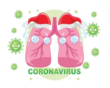 Noel 'de sağlıklı kal. Ciğerlerindeki Corona virüsü. Covid-19 Poster Tasarımı.