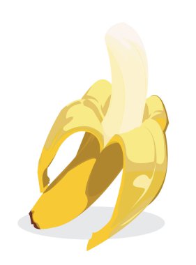 Yarım soyulmuş olgun muz, beyaz arka planda izole edilmiş. Beyaz arka planda lezzetli muzlar.