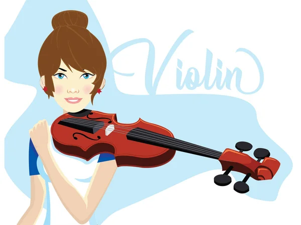 Fille Jouant Violon Tutoriel Talentueux Jeune Violoniste Personnage Jouant Instrument — Image vectorielle