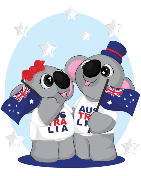 Cute Cartoon Couple Koala Bear 26Th January Happy Australia Day — Stock Vector