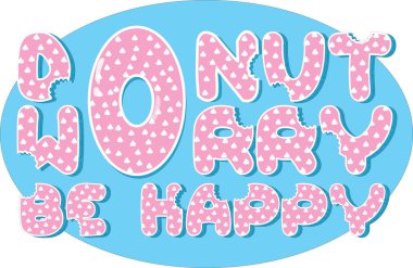 Donut endişe verici kurabiye font, tatlı donut jöleli ve mavi arka planlı ilham verici kart