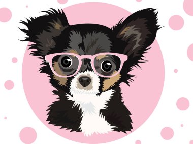 Güneş gözlüğü takan Fransız Bulldog 'un yakın plan portresi. Parlak merhaba Fransız buldog portresi. El çizimi evcil köpek çizimi.