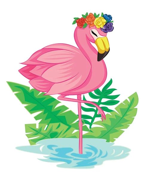 Slogan Alto Com Flamingo Passeio Flores Ilustração Água — Vetor de Stock