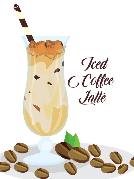 Tasse Verre Café Latte Avec Grains Café — Image vectorielle