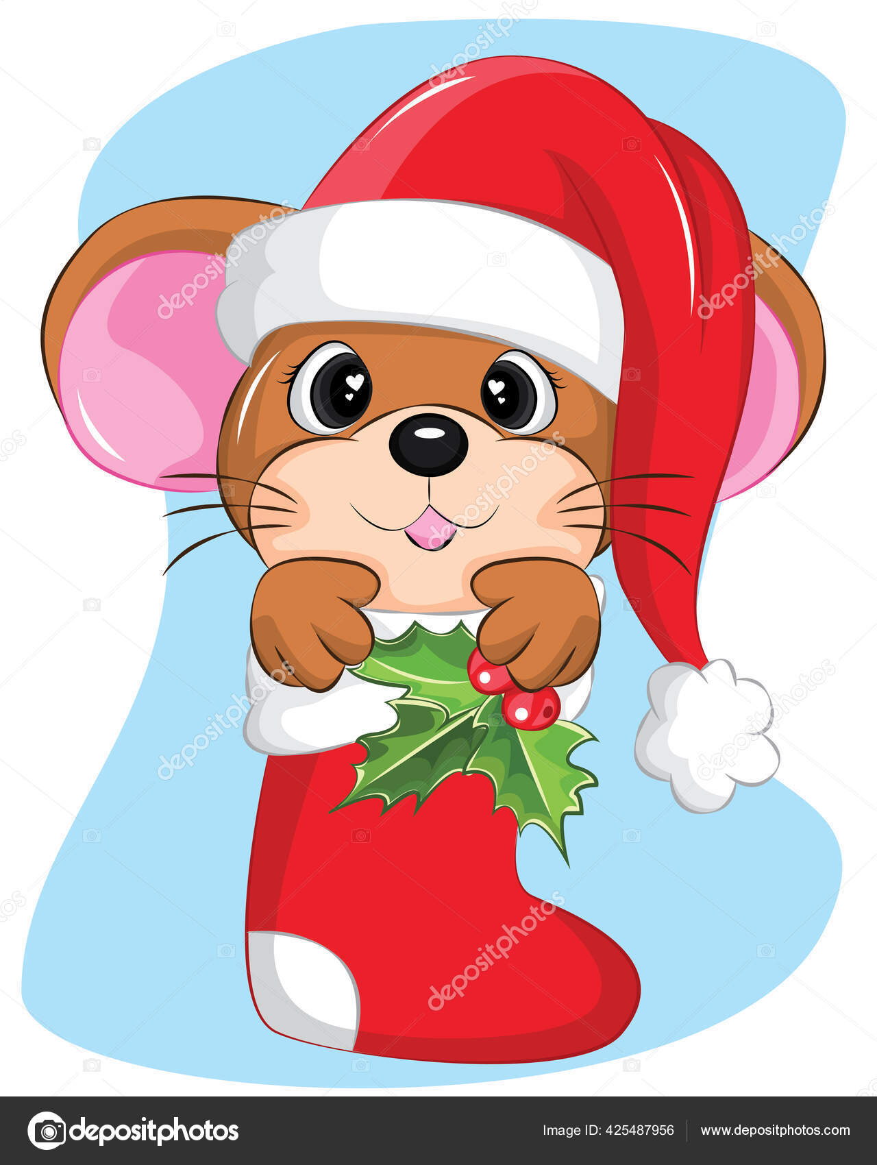 Lindo Ratón Calcetín Navidad Con Nieve Copo Nieve Ilustración Sobre Vector  de stock #425487956 de ©Witriyani, image size:1280x1700