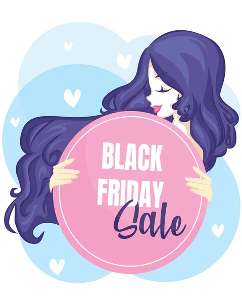 Cartel Mujer Con Venta Viernes Negro Banner Venta Viernes Negro — Vector de stock