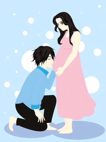 Young Couple Expecting Baby Standing Together Indoors — Stock Vector