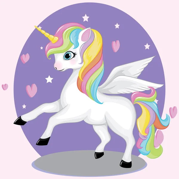 Schattig Pegasus Met Regenboog Haarkleur — Stockvector