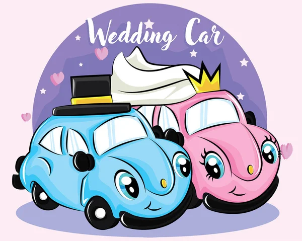 Niedliche Hochzeitsauto Charakter Paar Auto Für Karteneinladung — Stockvektor