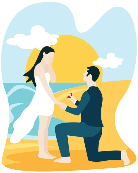 Wirst Mich Heiraten Konzept Asiatische Mann Auf Den Knien Bittet — Stockvektor