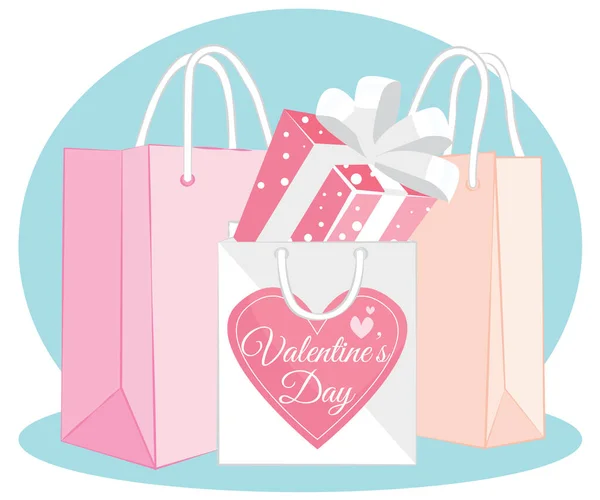 Joyeux Modèle Carte Saint Valentin Avec Boîte Cadeau Sac Provisions — Image vectorielle