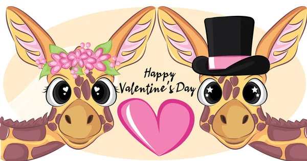 Pozdrav Šťastný Valentýn Card Vector Ilustrace Svatba Portrét Roztomilé Žirafy — Stockový vektor