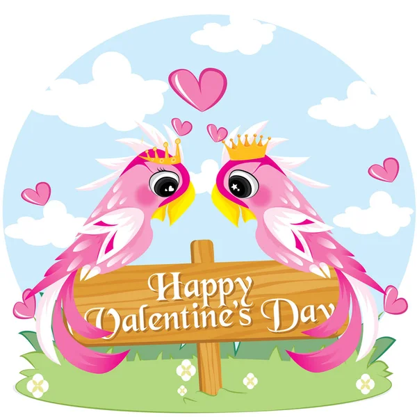 Feliz Día San Valentín Con Par Cacatúas Feliz Tarjeta San — Vector de stock