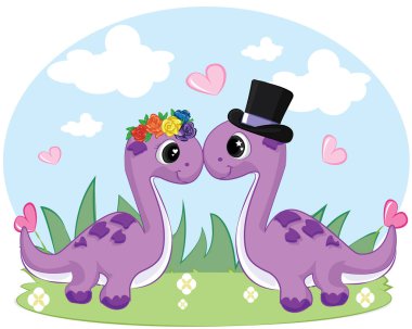 çift dinozor Brachiosaurus. Sevgililer Günü kartı.