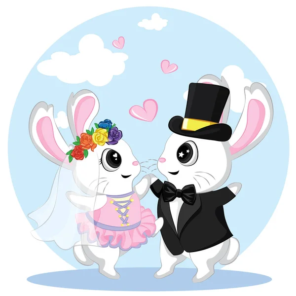 Niedliche Kleine Häschen Verliebt Valentinstag Illustration Des Hochzeitspaares Von Hasen — Stockvektor
