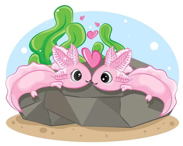 Pareja Axolotl Ambystoma Mexicanum Tarjeta San Valentín — Vector de stock