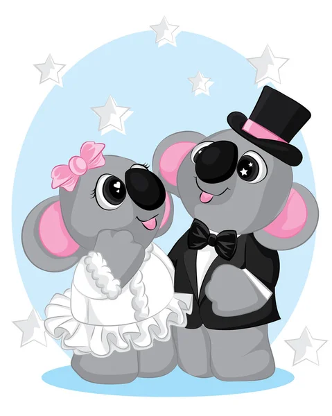 Nettes Koala Paar Verliebt Vektor Handgezeichnete Illustration Valentinstag Karte — Stockvektor