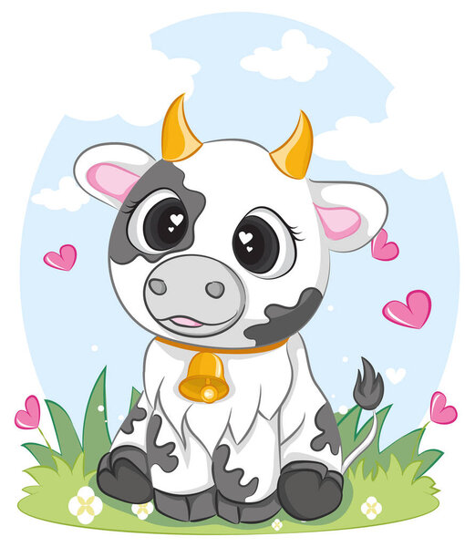 cute Cows character in various poses. vector illustration of a cute cow sits.