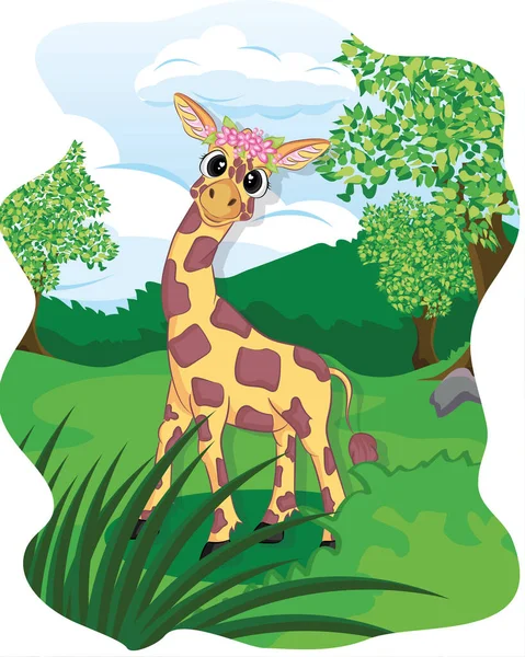 Girafa Exótica Adorável Floresta Tropical Floresta Tropical Cheia Árvores — Vetor de Stock