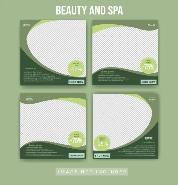 Beauty Care Spa Social Media Posts Template Green Beauty Spa — Vetor de Stock