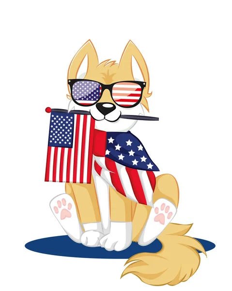 Unabhängigkeitstag Der Usa Hund Sieht Süß Sternen Und Streifen Flag — Stockvektor