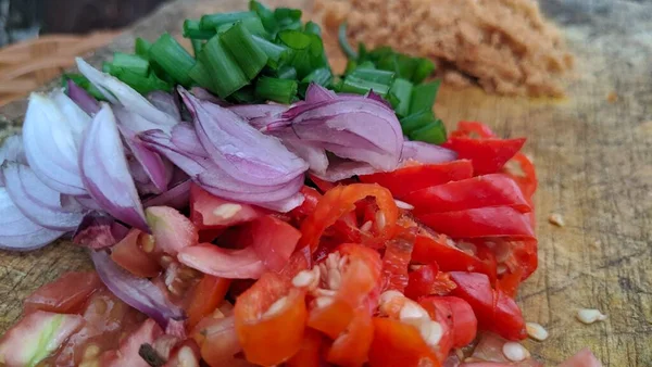 Pimenta Fatiada Com Diferentes Temperos — Fotografia de Stock