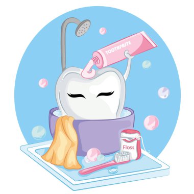 Diş macunu tutan sevimli çizgi film karakteri. Diş sağlığı konsepti