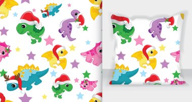 Şirin, kışın dikişsiz dinazorlar. Vektör İllüstrasyonu - Beyaz Arkaplan