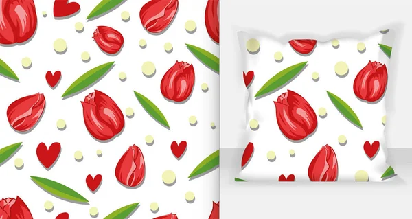 Schönheit Red Tulips Seamless Pattern Vector Illustration Weißer Hintergrund — Stockvektor