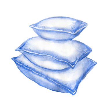 Yastık Yastık Yığını suluboya çizimi. Beyaz arkaplanda izole