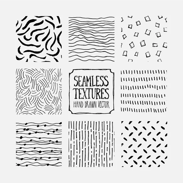 Set Hand Drawn Marker Seamless Patterns Endless Backgrounds Simple Scratchy — Stock Vector