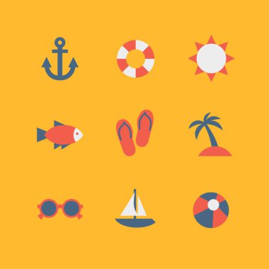 Yaz ikonu seti. Düz simgeler.