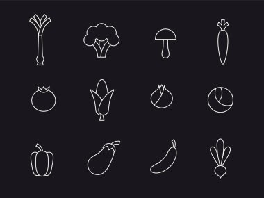 Sebze ikonları - siyah ve beyaz