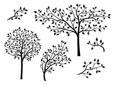 Güzel basit ağaçlar ve dallar. Siyah renkli minimalist tasarım. Çocuk odası için ideal..