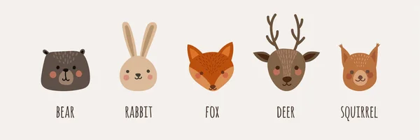 Ilustração Estilo Desenho Animado Vetorial Animais Para Crianças Conjunto Animais — Vetor de Stock